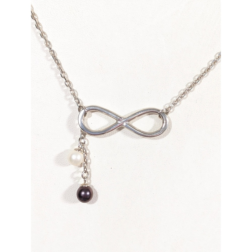 Vantel Pearls Infinity Necklace Dual Pearls White & Purple 21" Silver Tone
